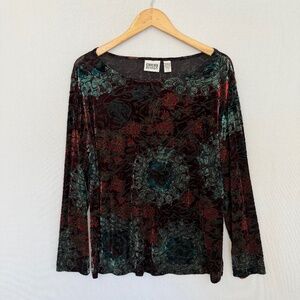 CHICOS DESIGNS Vintage Women’s 3 US XL Burnout Crushed Velvet Long Sleeve Top